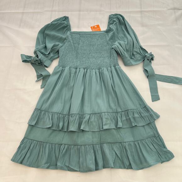 Women’s baby Doll light Green Short Sleeve Square Neck Dress Size S - Picture 4 of 10